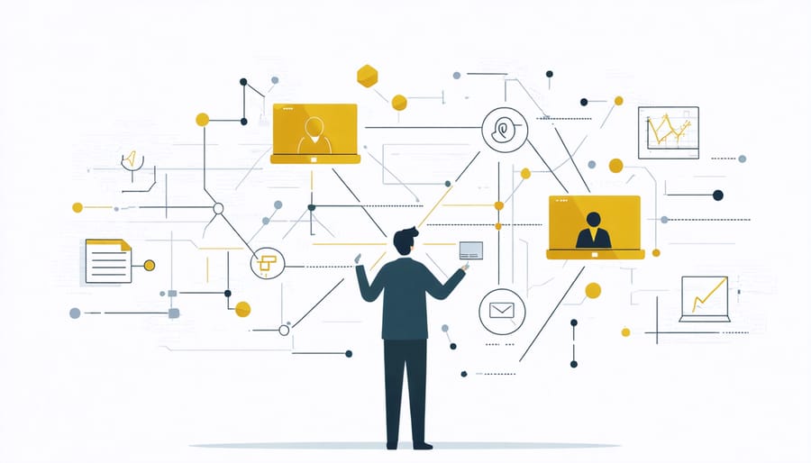 Conceptual representation of a person successfully networking and securing health writing gigs