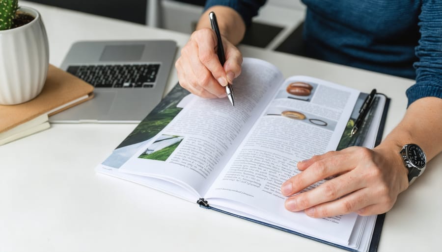Freelance writer focused on writing a health-related article at their workstation