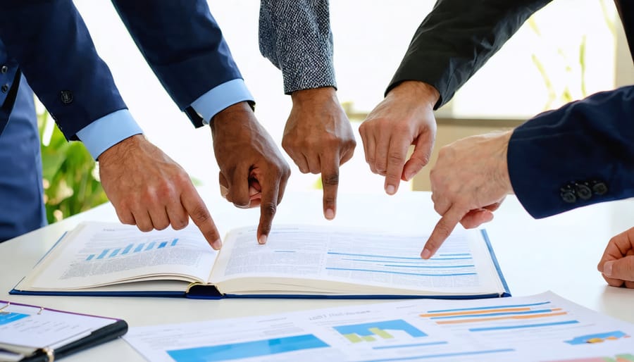 Diverse team of content creators working together on multilingual documents