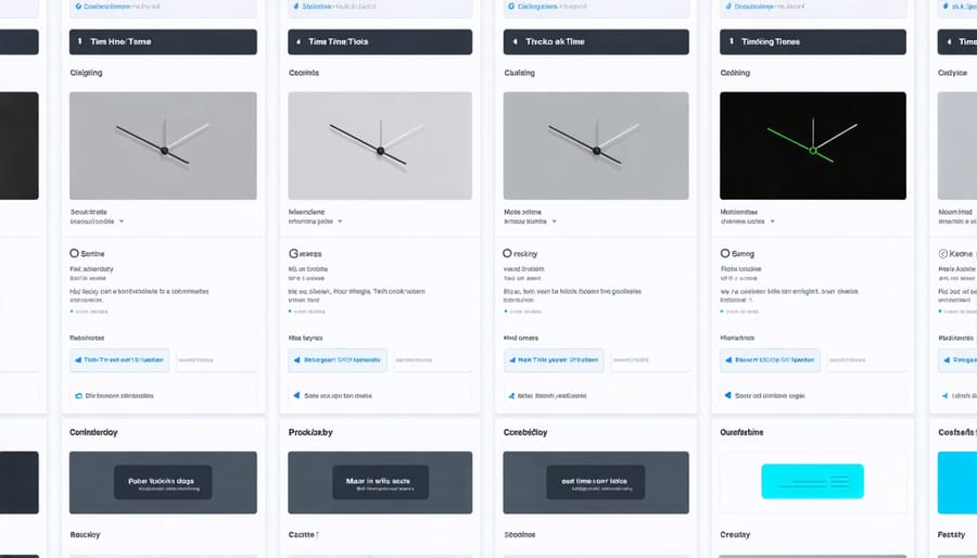 Collection of time tracking software interfaces showing key features