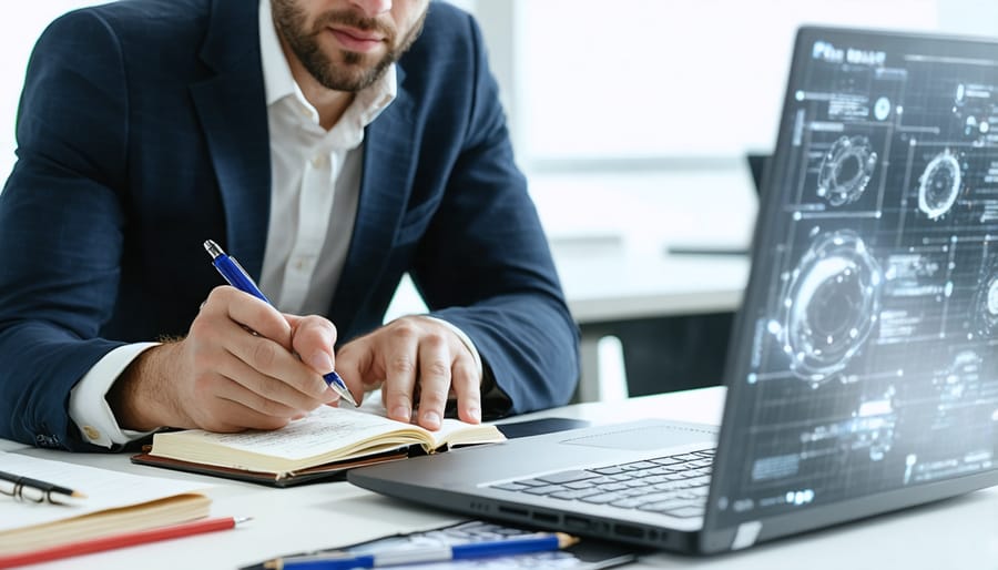 Writer collaborating with AI tools while maintaining human creativity