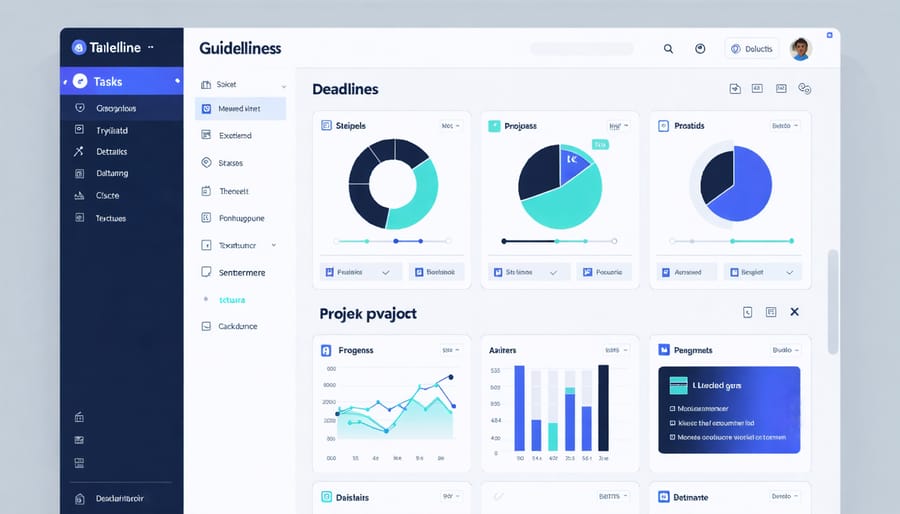 Project management dashboard displaying writing assignments and deadline tracking