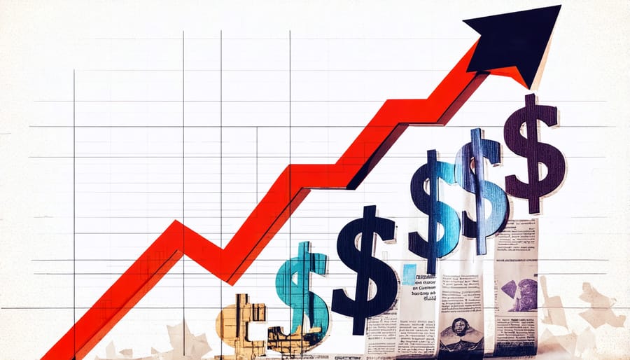 Ascending graph with Canadian dollar symbols illustrating editorial rate trends