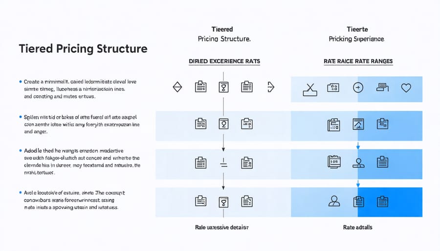 Visual chart displaying editorial rate tiers based on experience levels