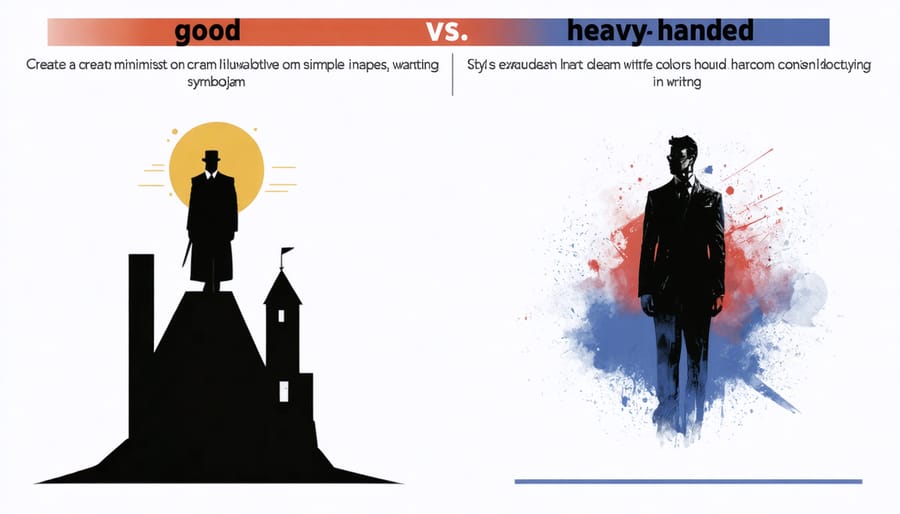 Comparative illustration of subtle versus obvious symbolic writing techniques