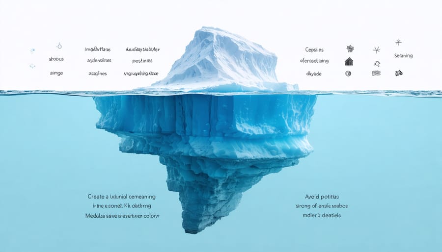 Illustration of an iceberg showing surface and deep symbolic meanings in storytelling