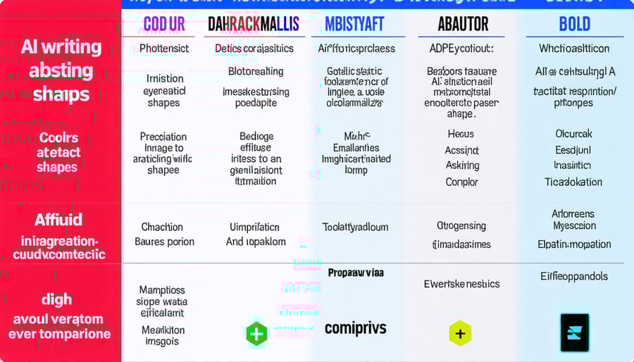 Comparison matrix of various AI writing assistants and their key features