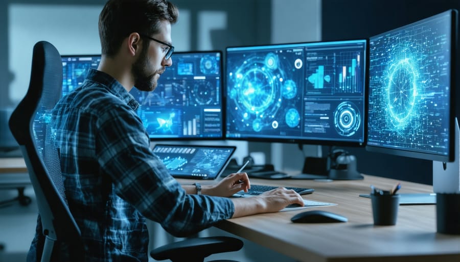 Professional writer's workspace showcasing seamless integration of AI writing tools