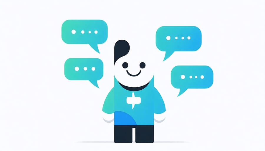 Animated brand character engaging with social media followers through dialogue bubbles