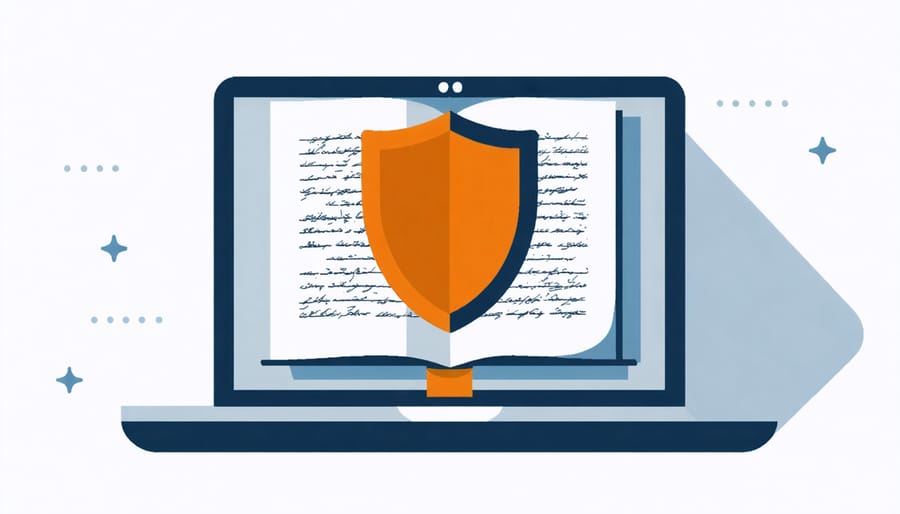 Digital security concept showing protective shield over writing content