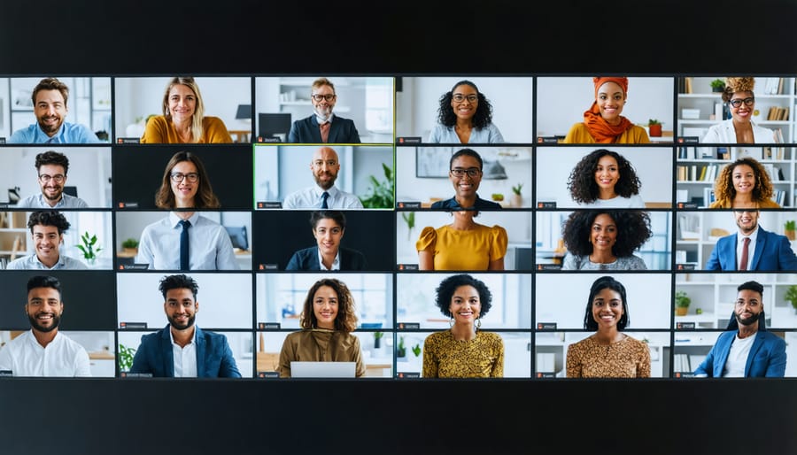 Multicultural virtual meeting showing freelancers from different countries collaborating