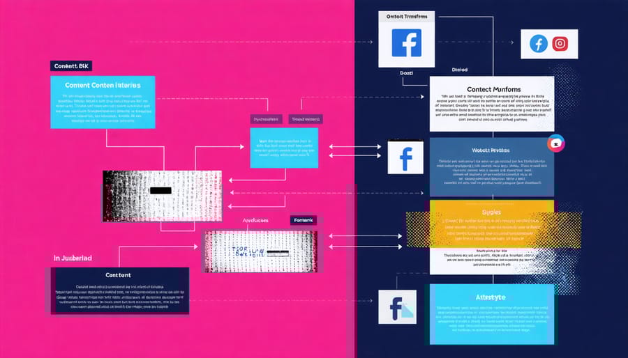 Visual representation of content adaptation across multiple social media platforms and device types