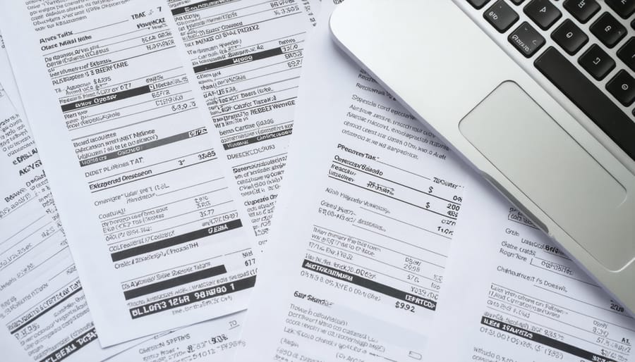 Tax planning setup with receipts and digital tax management tools
