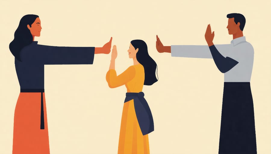 Illustration of various cultural business greeting customs from around the world