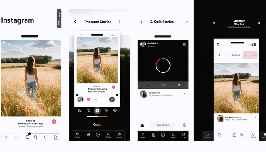 Instagram Stories interface featuring multiple interactive storytelling elements and poll options