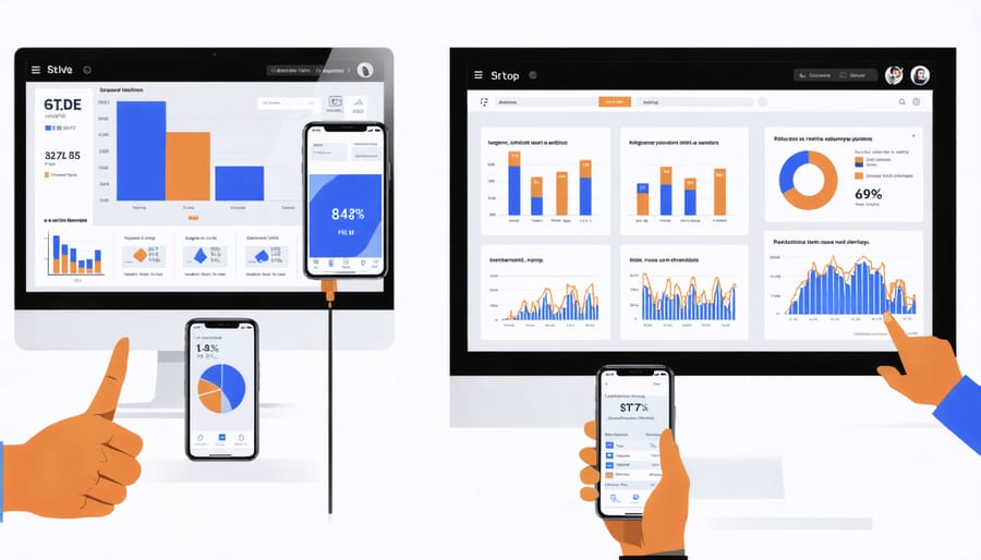 Interactive content elements displaying user engagement across different devices