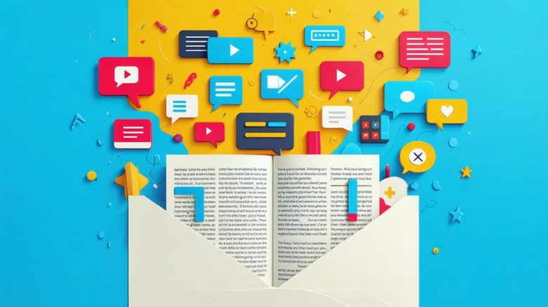 An illustration of interactive elements like quizzes and calculators emerging from a digital page, symbolizing the transformation from static text to engaging content.