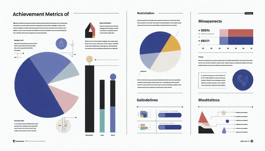 Visual representation of quantified achievements using charts and numbers