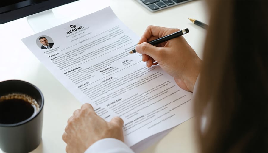 Professional writer highlighting and revising key sections of a resume
