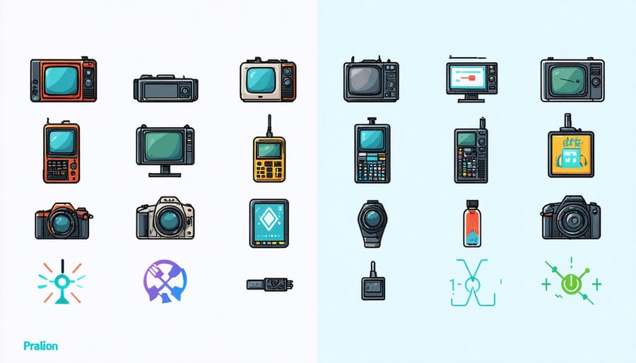 Diagram of electronic device components highlighting hazardous materials like lead, mercury, and cadmium