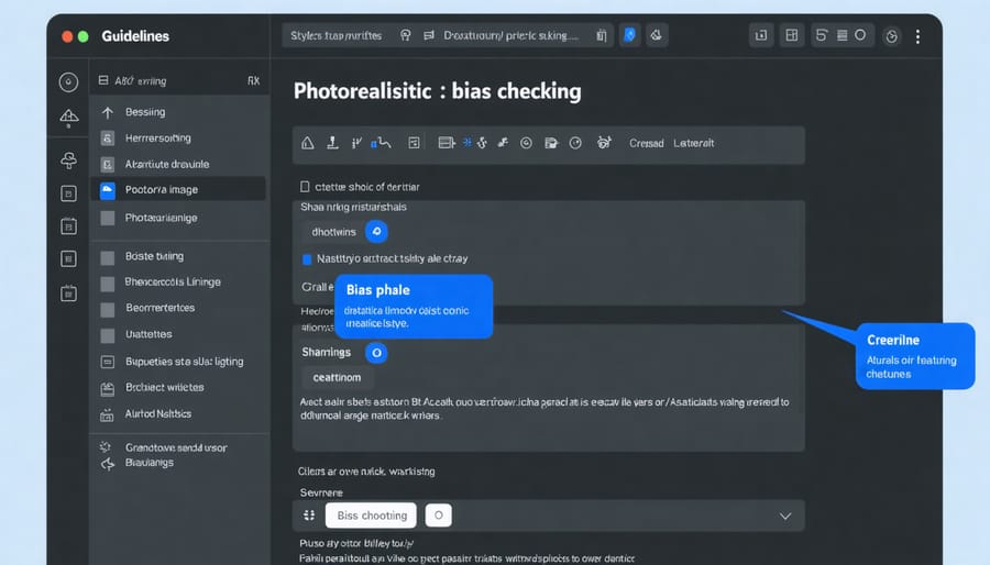 AI writing assistant interface showing bias detection and correction tools