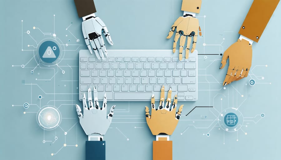 Artistic visualization of AI assistance in content creation with human interaction