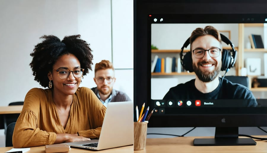 Freelance writer engaging in a virtual consultation with Indigenous and multicultural advisors