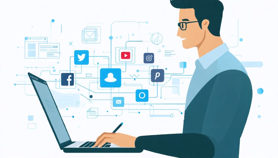 Digital networking platforms for writers displayed on modern laptop screen