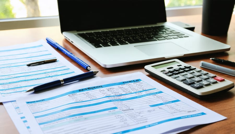 Organized workspace showing tax record keeping for freelance income