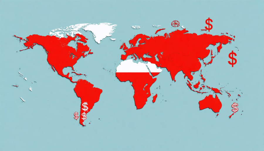 World map highlighting global income flows to Canada with tax symbols