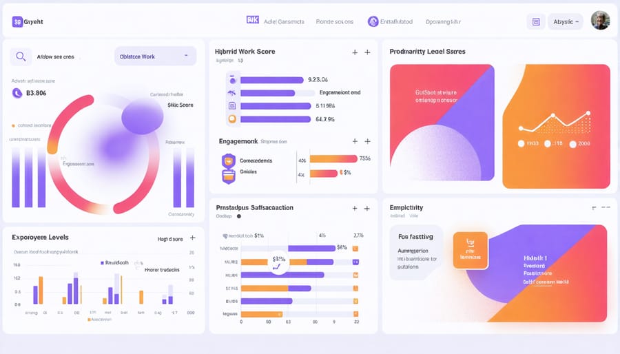 Data visualization dashboard displaying key hybrid work performance indicators