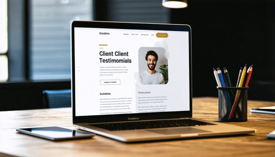 Writing portfolio website showcasing client testimonials in an elegant layout