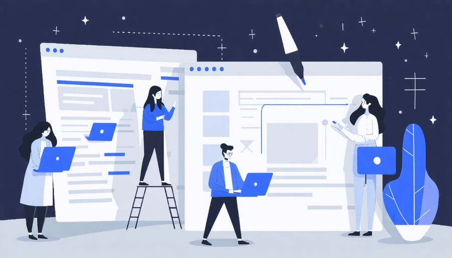 Collaborative document editing interface showing multiple users working simultaneously