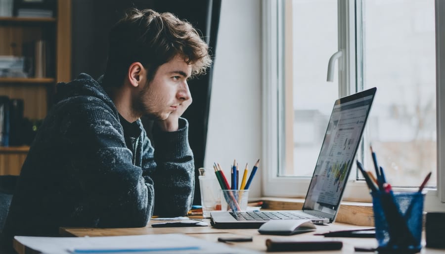 Remote worker displaying signs of workplace isolation while working from home
