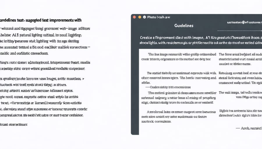 Side-by-side comparison of original text and AI-enhanced content with highlighted improvements