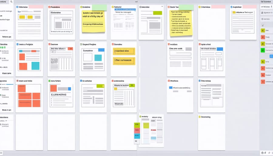 Digital project management board showing writing tasks organized in different stages of completion