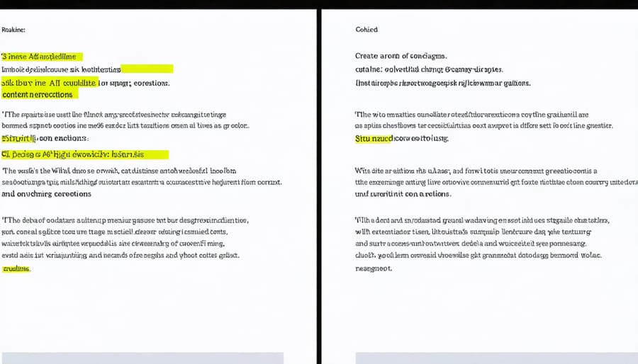 Side-by-side comparison of text before and after AI grammar enhancement