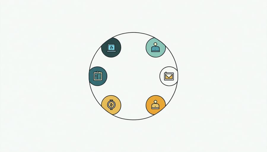 Four-step ethical decision-making framework visualization with connected circular elements
