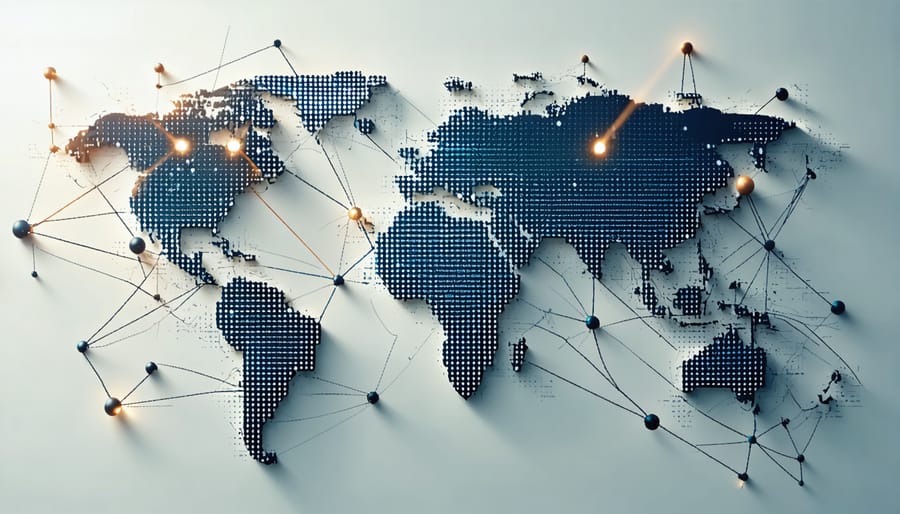 Abstract visualization of global writing network connections across a world map