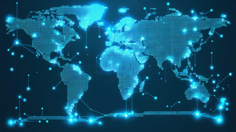 Conceptual illustration of a global writing network, showing interconnected lines and nodes across a world map to represent international collaborations between writers.
