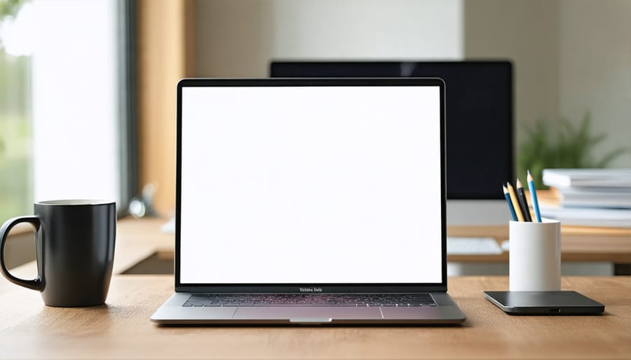 Person dictating while walking outdoors with laptop