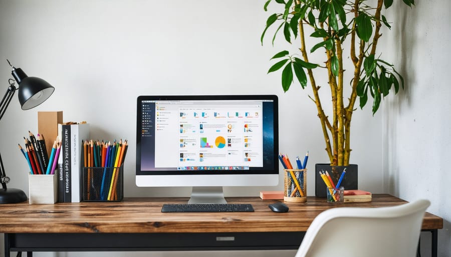 Writer working in organized home office environment