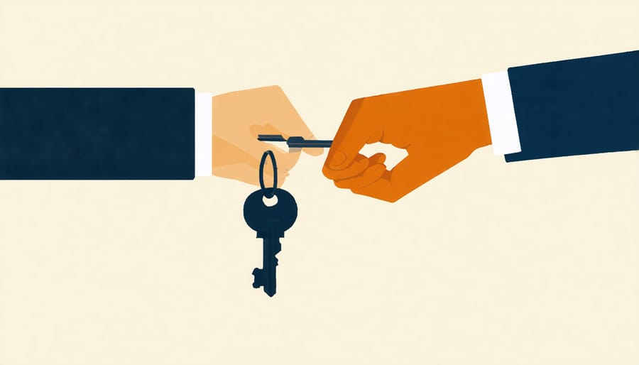 Close-up of hands exchanging a golden key