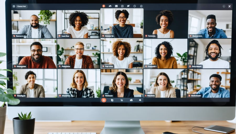 International group of writers in a virtual meeting showing collaborative discussion