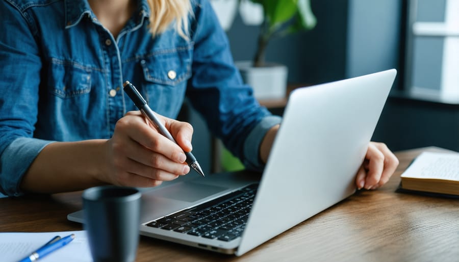 Collaborative workspace showing freelance writers successfully managing their personal brands