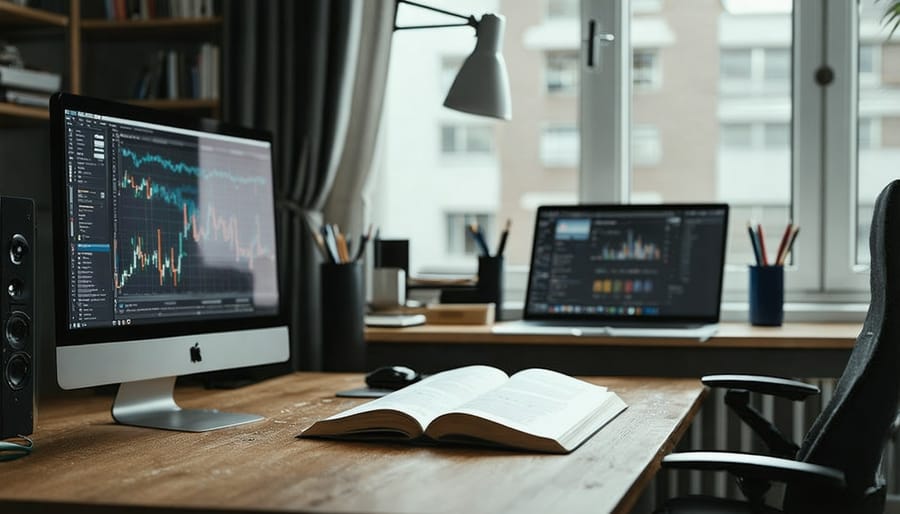 Canadian freelance writer working from home office on audiobook projects