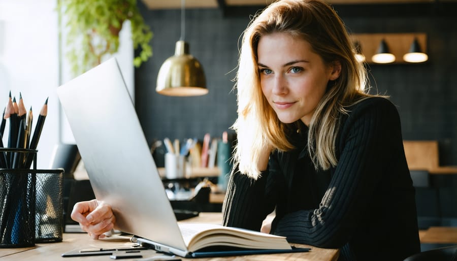 Freelance writer working independently in collaborative co-working environment