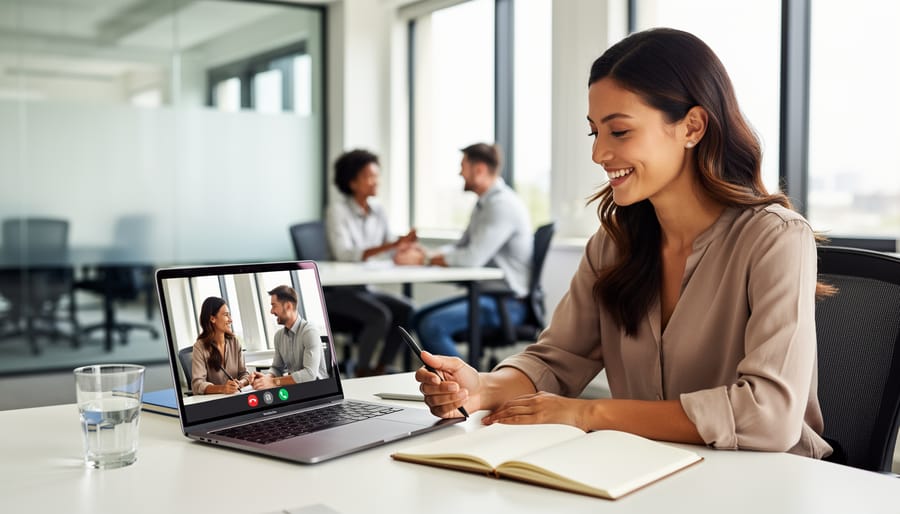 Two professionals engaged in transparent collaborative conversation at café table