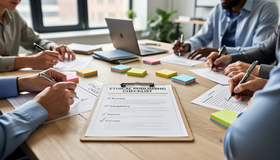 Writer's desk with laptop and notebook checklist in organized workspace
