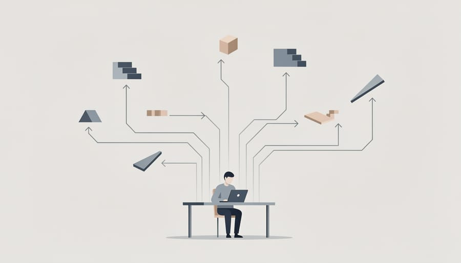 Person standing at fork in forest path representing career decisions and challenges